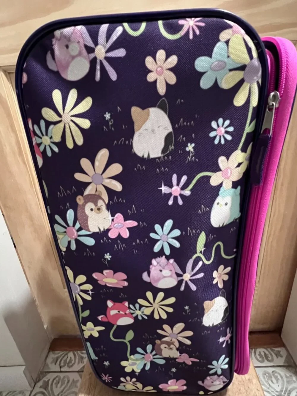 Squishmallows children's‎ rolling suitcase animal floral purple and pink travel